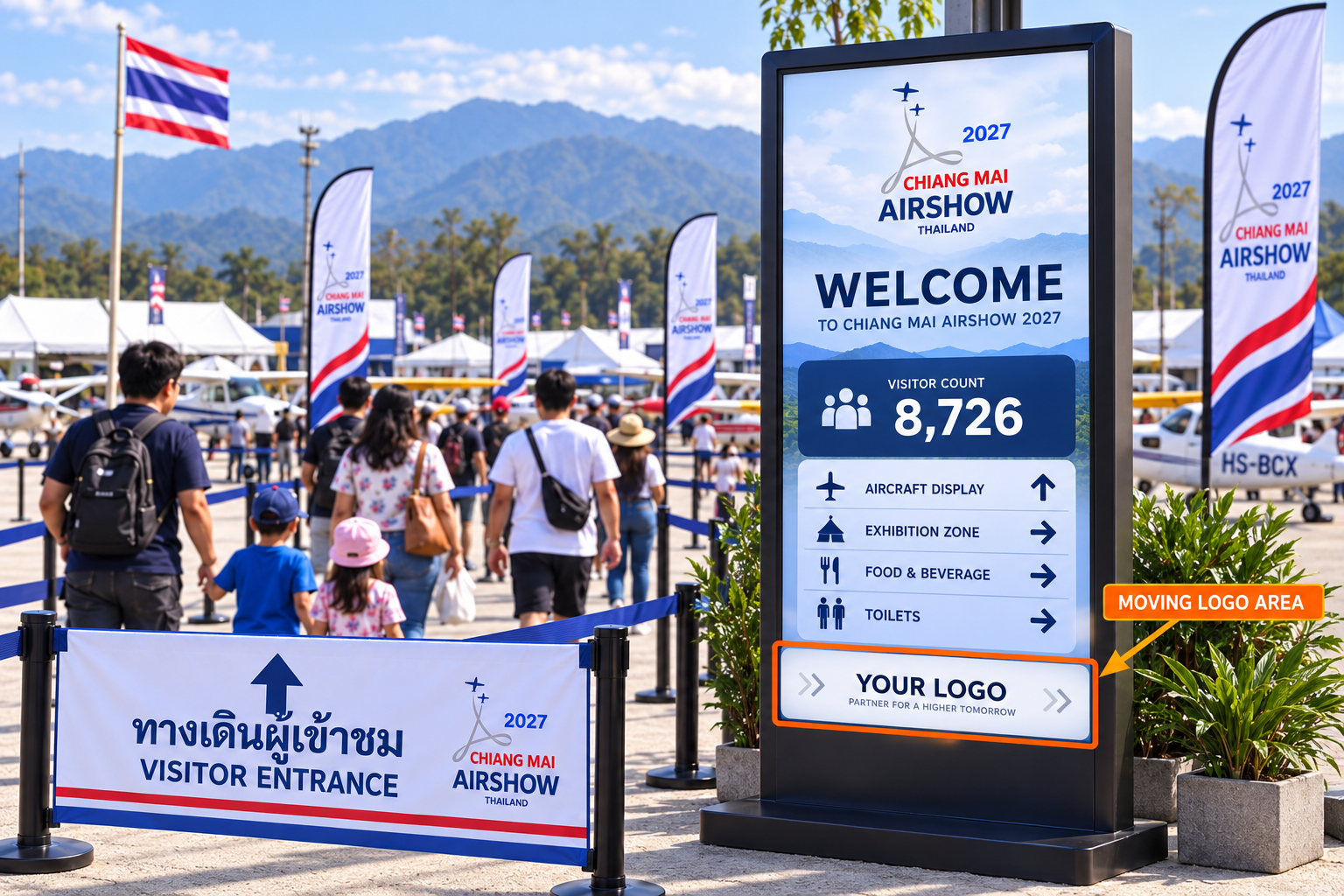 ตำแหน่งโลโก้ Moving Logo · Visitor Counter / Navigate / Welcome